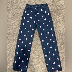 Women Jeans with Pink Heart Design